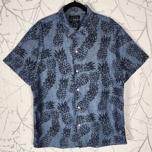 Banana Republic Blue Chambray 100% Cotton Pineapple Print Slim Fit Shirt